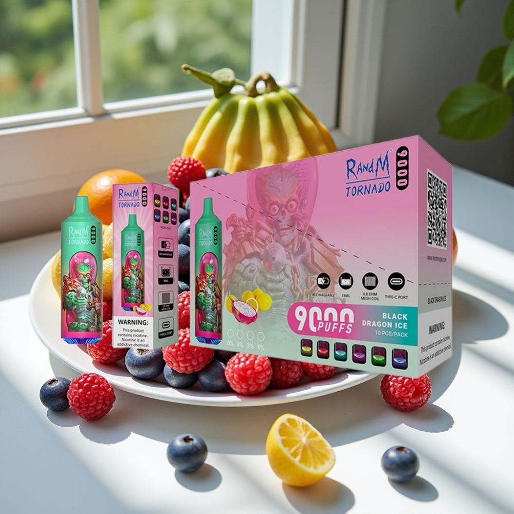 RandM Fumot Tornado 9000 Puffs Rechargeable 18mL Mesh RGB Blue Razz Kush