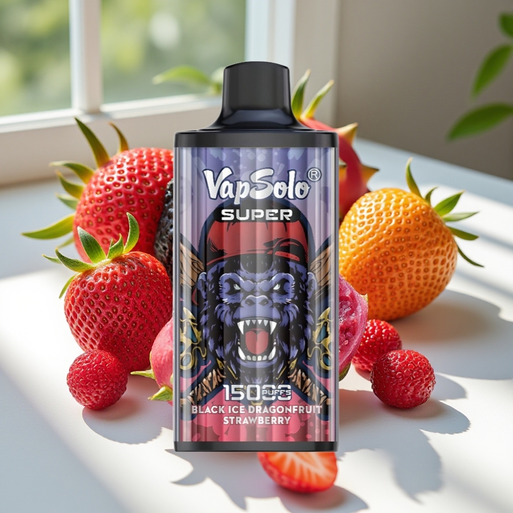 Vapsolo Super 15000 Puffs Black Ice Dragonfruit Strawberry Disposable Vape with 40ml E-Liquid & Mesh Coil