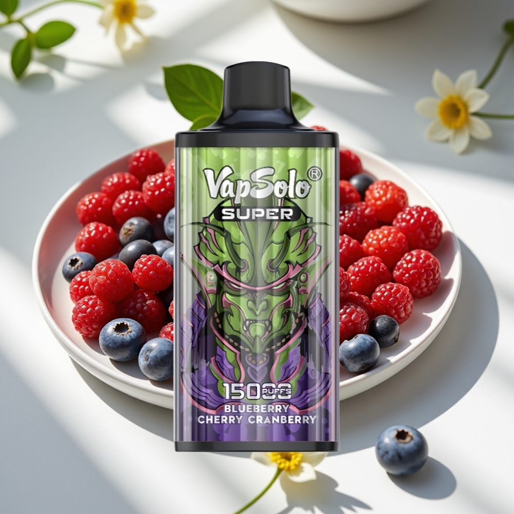 Vapsolo Super 15000 Puffs Disposable Vape - 40ml E-Liquid, 850mAh Mesh Coil, Type-C Charging Blueberry Cherry Cranberry