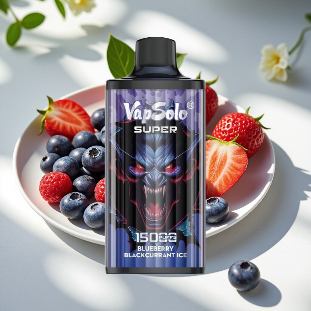 Vapsolo Super 15000 Puffs Disposable Vape Blueberry Blackcurrant Ice – 40ml E-Liquid, 850mAh Mesh Coil, Type-C Charging