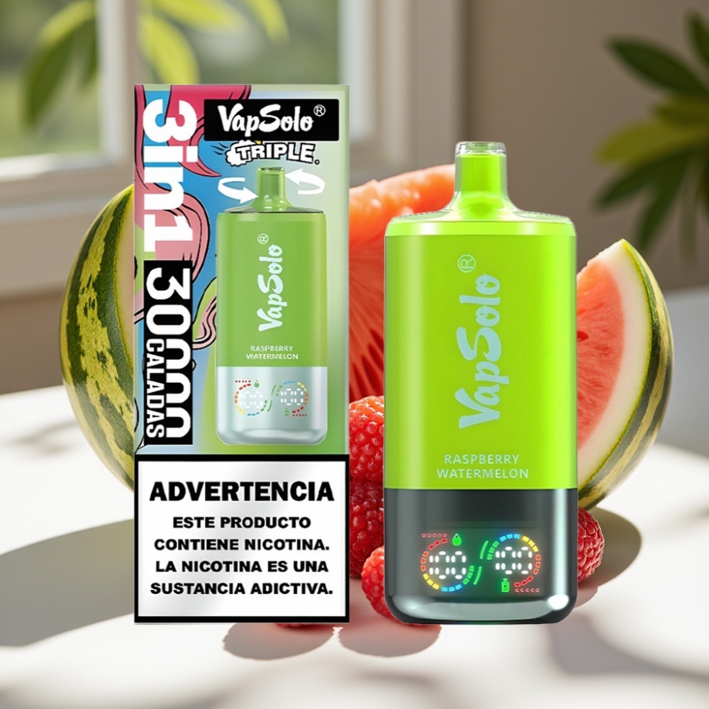 VapSolo Triple 30000 Puffs Disposable Vape – 40ml E-Liquid, Type-C Charging, Raspberry Watermelon
