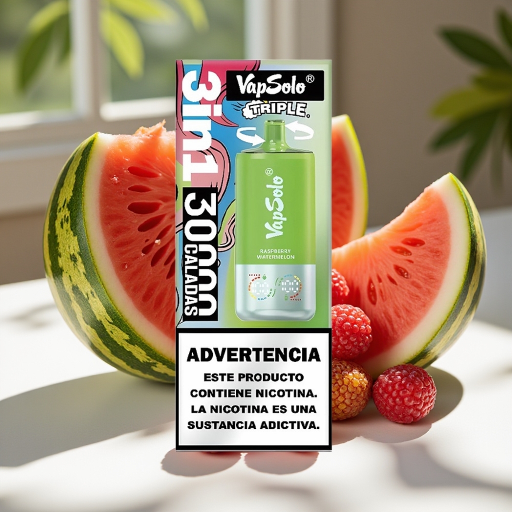VapSolo Triple 30000 Puffs Disposable Vape – 40ml E-Liquid, Type-C Charging, Raspberry Watermelon