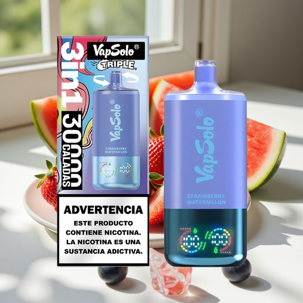 VapSolo Triple 30000 Puffs Disposable Vape – 40ml E-Liquid, Type-C Charging, Strawberry Watermelon & Blueberry Ice