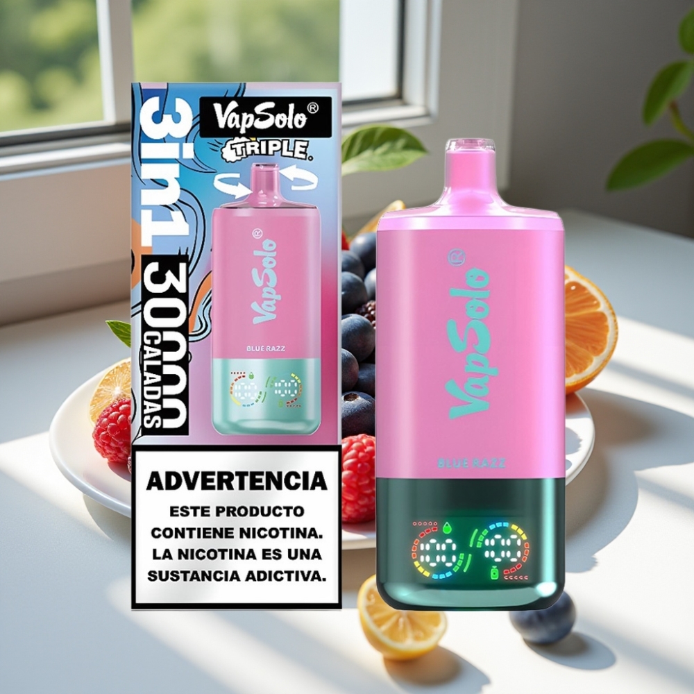 VapSolo Triple 30000 Puffs Disposable Vape Blue Razz – 40ml E-Liquid, Type-C Charging