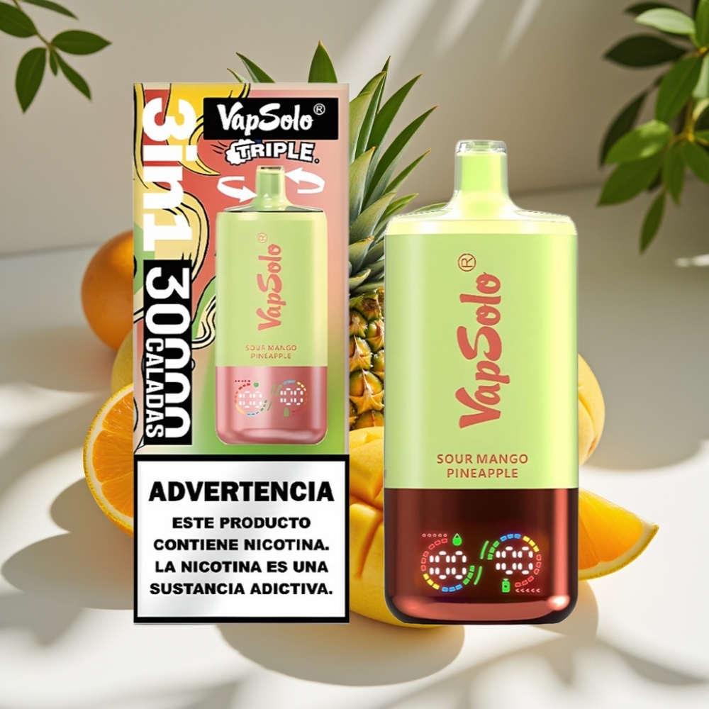 VapSolo Triple 30000 Puffs Disposable Vape Sour Mango Pineapple – 40ml, 20mg/50mg, Type-C