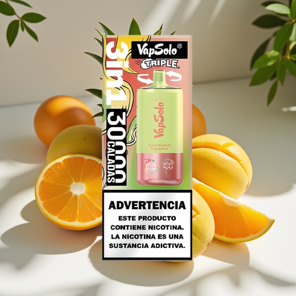 VapSolo Triple 30000 Puffs Disposable Vape Sour Mango Pineapple – 40ml, 20mg/50mg, Type-C
