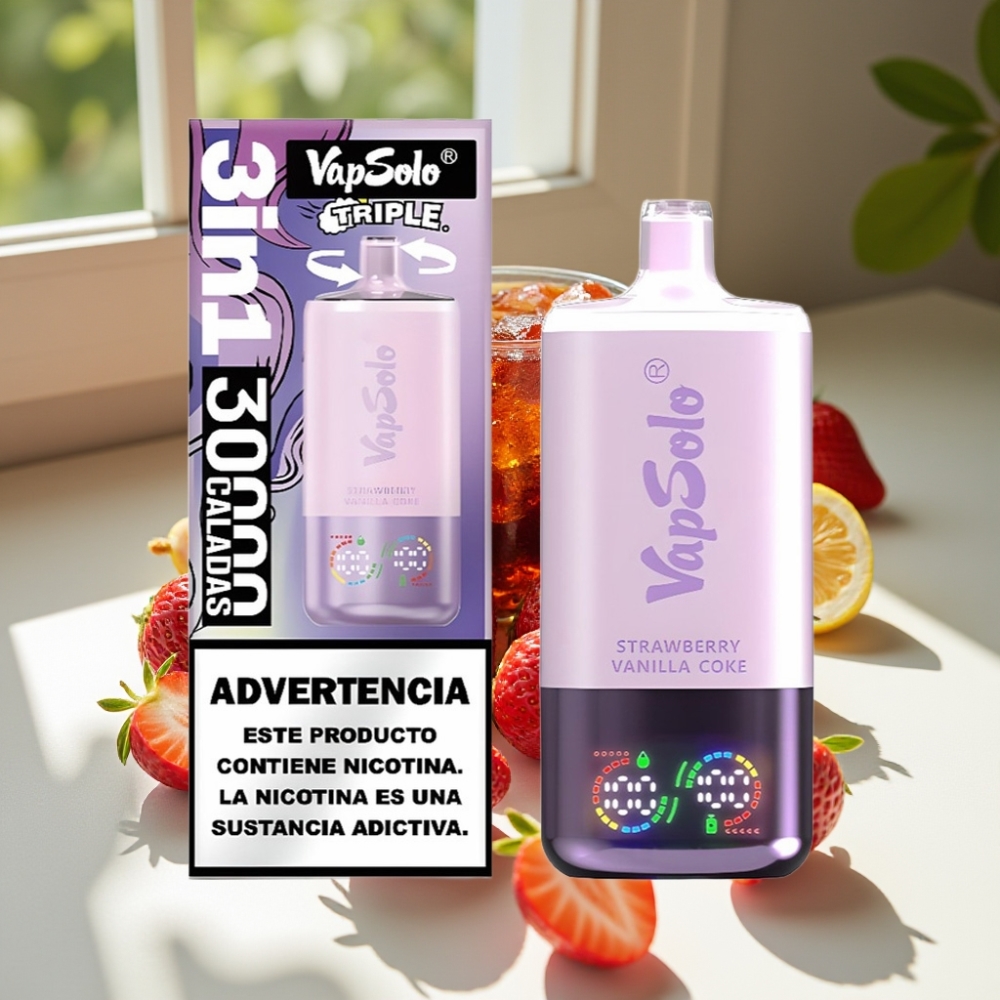 VapSolo Triple 30000 Puffs Disposable Vape with 40mL E-Liquid & Type-C Charging - Strawberry Vanilla Coke