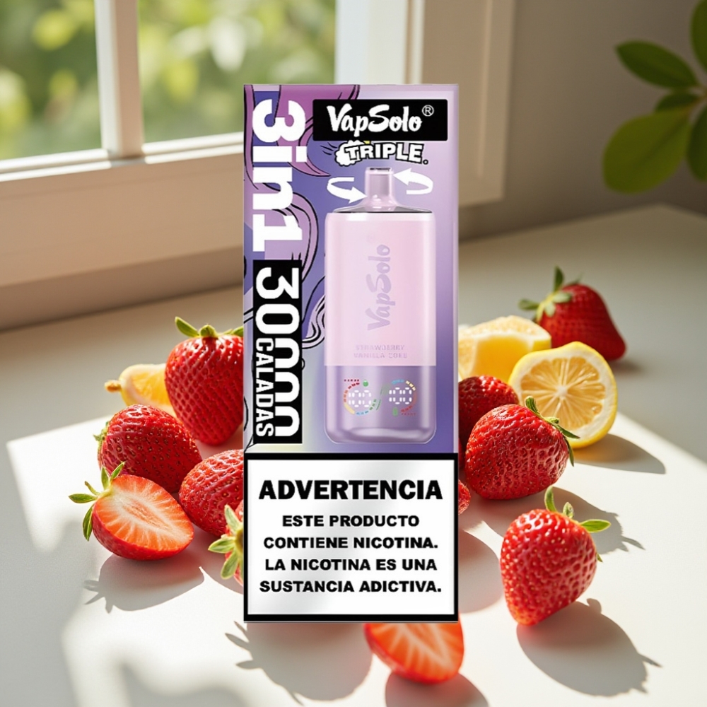 VapSolo Triple 30000 Puffs Disposable Vape with 40mL E-Liquid & Type-C Charging - Strawberry Vanilla Coke