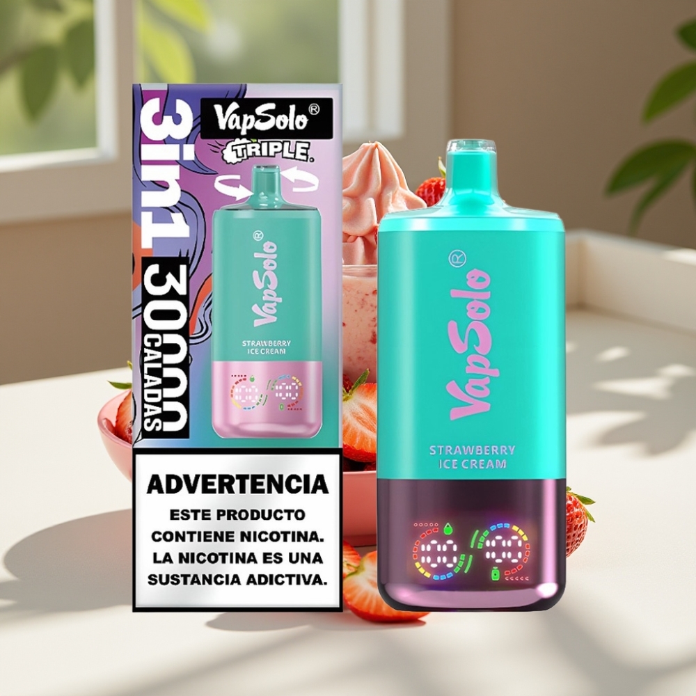 VapSolo Triple 30000 Puffs Strawberry Ice Cream Disposable Vape - 40ml, Type-C