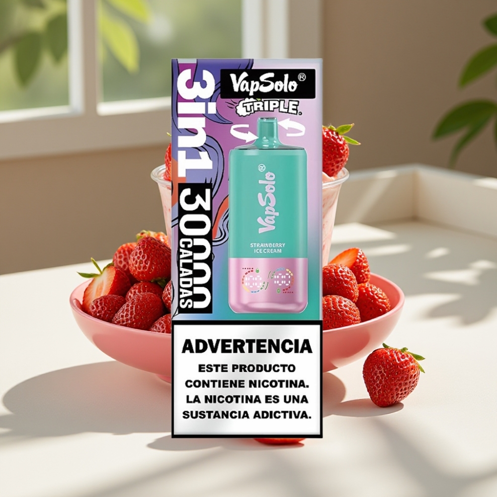 VapSolo Triple 30000 Puffs Strawberry Ice Cream Disposable Vape - 40ml, Type-C