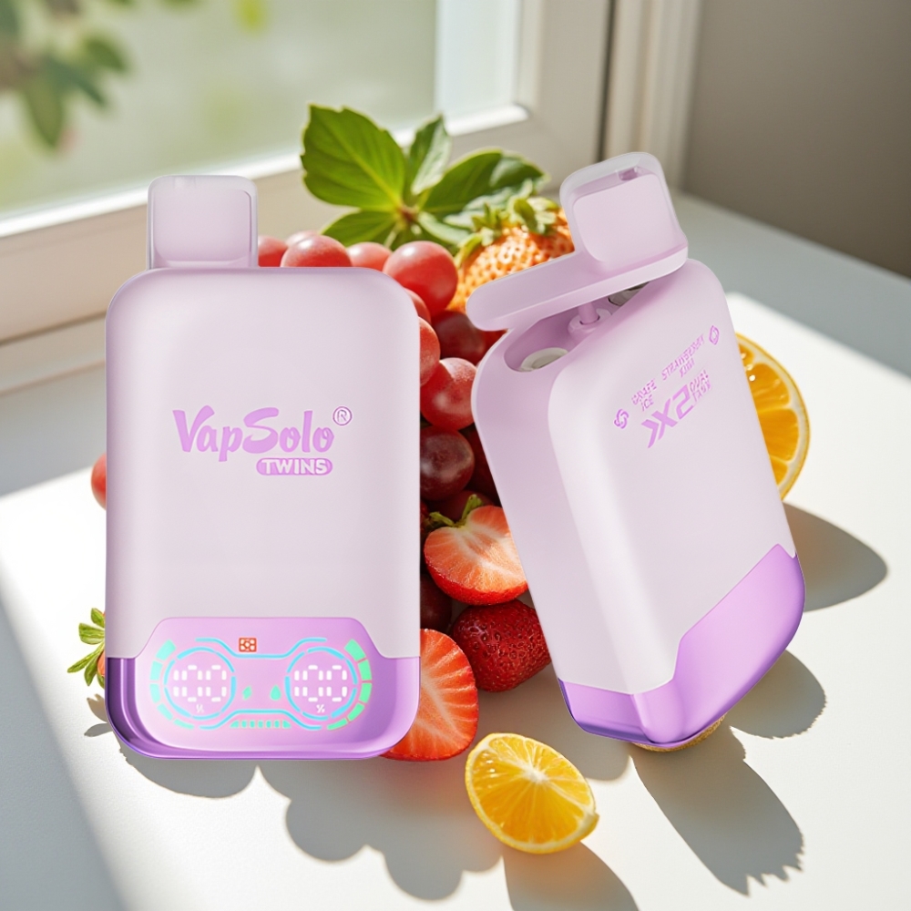 Vapsolo Twins 20000 Puffs 40ml Dual Tank Disposable Vape Grape Ice & Strawberry Kiwi