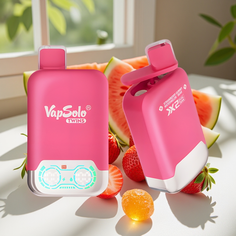 Vapsolo Twins 20000 Puffs 40ml Dual Tank Disposable Vape Strawberry Watermelon & Gummy Bear