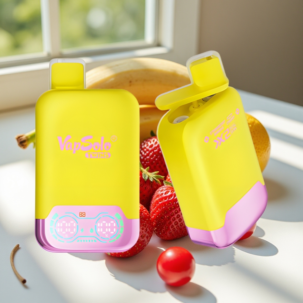 Vapsolo Twins 20000 Puffs 40ml Dual Tank Strawberry Banana & Fizzy Cherry