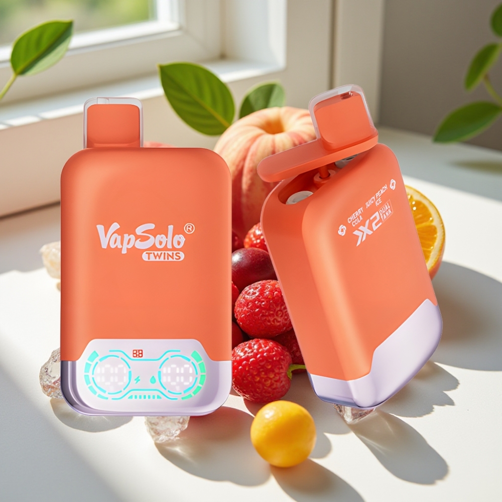 Vapsolo Twins 20000 Puffs Disposable Vape – 40ml Dual Tank, Type-C, Cherry Cola & Juicy Peach Ice