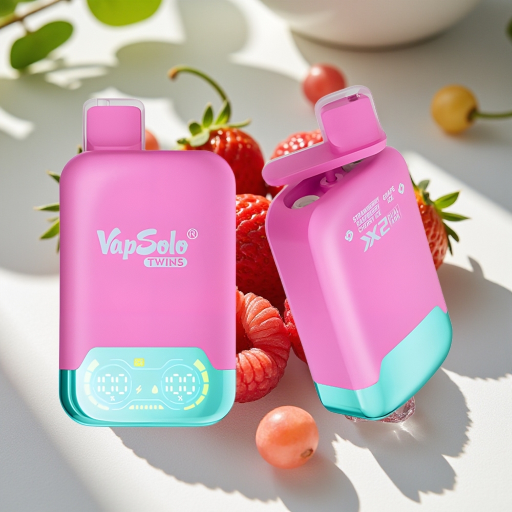Vapsolo Twins 20000 Puffs Disposable Vape – 40ml, Type-C, Dual Tank, Strawberry Raspberry Cherry Ice & Grape Ice