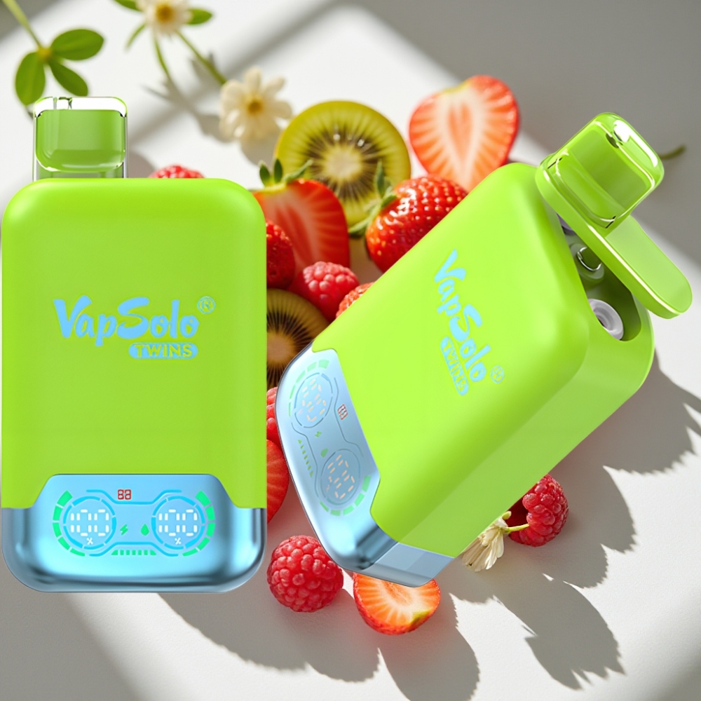 Vapsolo Twins 20000 Puffs Strawberry Kiwi & Raspberry Cherry Ice 40ml Dual Tank Type-C